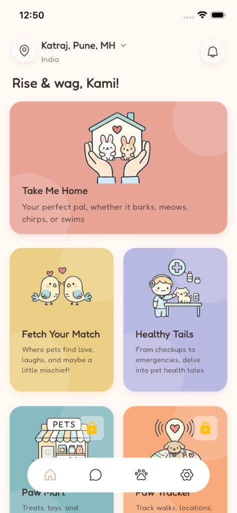 Pawsicle home screen with feature cards